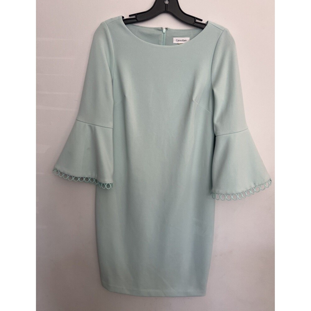 Calvin Klein flared sleeve turquoise dress BoHo cottage core Officer Party  Sz P